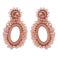 Pink handmade beaded bohemian drop earrings with sunburst studs and crystal accents - Rose Pink