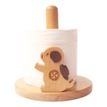 Detail of cute animal-shaped wooden paper towel holder with natural beech wood texture - Small Sitting Pig Tissue Holder