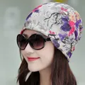 Light gray knit beanie with purple abstract print for women stylish chemotherapy cap - M (56-58cm) / Violet