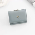 Short tri-fold women's wallet in dusty blue leather with golden heart clasp detail - Grey Blue