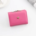 Short tri-fold rose pink wallet for women with gold heart charm and metal clasp - Rose Red
