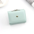 Short mint green women's wallet featuring a golden heart and clasp closure design - Light Green