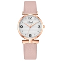 Pink faux leather fashion watch for women with rose gold case and bow knot decoration - Pink