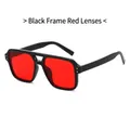Square oversized sunglasses with double bridge and black frame with red lenses - Black Frame Red Lens