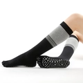 Over-the-knee five-finger yoga socks in black and gray with non-slip grips on sole - One Size / (Full Toe) Striped Black