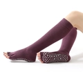 Over-the-knee purple toeless yoga socks with non-slip silicone grips on the soles - One Size / (Open Toe) Wine Red