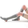 Thigh-high gray and pink color-block yoga socks with non-slip five-toe grip design - One Size / (Over-Knee) Striped Light Grey