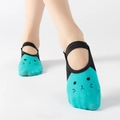 Black and green yoga socks with cat pattern and non-slip ballet tie design - One Size / Green