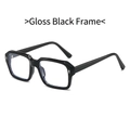 Modern TR90 square glasses in glossy black frame with retro blue light blocking lenses - Bright Black
