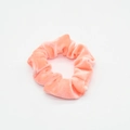 Pink velvet scrunchie with soft elastic texture and ruffled design for women - Light Pink