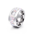 Exaggerated wide silver ring featuring pavé set colorful diamonds and rectangular stone - Silver Colorful Rhinestone Style (KR31252-K)