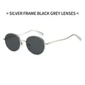 Lunettes de soleil rondes classiques en métal argenté avec verres gris foncé unisexes - Monture Argentée Verres Gris Noir