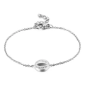 Elegant silver titanium steel bracelet with a sparkling crystal-encrusted round charm - Letter O(KB117705-KLB)