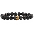 Bracciale di perle in pietra naturale grigio scuro 8mm con ciondolo a corona dorata - Labradorite Corona d'Oro