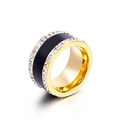 Wide gold titanium ring with black inlay and rows of white rhinestones for men and women - US 6 / Gold Black Enamel Style (KR31013-K)