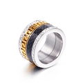 Wide band stainless steel ring with black carbon fiber and gold meander pattern - Greek Fret Carbon Fiber Style (KR33525-k)
