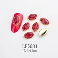 Cristal para uñas marquesa rojo con base dorada y diamantes de imitación, 7.3x12mm - Forma Marquise Roja Base Dorada (5681)
