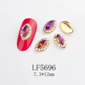 Cristal de uñas marquesa púrpura con base dorada y strass, 7.3x12mm para decoración uñas - Púrpura Marquise Base Dorada (5696)
