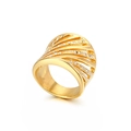 Elegant gold stainless steel multi-layer镂空 ring with white cubic zirconia stones - US 6