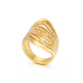 Chic gold-plated layered wave ring with sparkling crystal pave for a trendy look - US 6 / Gold Multi-Layer Wave Style (KR31882-K)