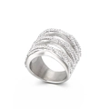 Elegant multi-layer stainless steel ring with micro-pave crystals in a silver finish - US 6
