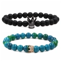 Ensemble de bracelets à perles couronne avec perles noires mates et pierres marbrées - Ensemble de Couronnes Pierre de Phénix et Noir Mat D