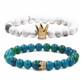 Phoenix steen en witte turkoois kralen armbanden met elegante kroon bedels - Phoenix Steen & Wit Turkoois Kroon Armband Set A