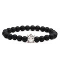 Matte black beaded bracelet featuring a silver alloy crown charm on a clean white background - Matte Stone White Gold Crown