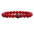 Red turquoise beaded bracelet featuring a black metal crown charm on a white background - Red Turquoise Gun Black Crown