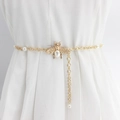 Elegant gold metal waist chain with vintage bee pendant and white pearl accents - WP266 (Gold Bee Pearl)