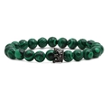 Pulsera de cuentas de malaquita con un dije de corona negra y diamantes de imitación - Corona Color Negro Pistola de Malaquita Verde