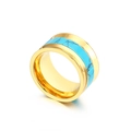 Polierter vergoldeter Edelstahlring mit eingelegtem türkisfarbenem Stein im Vintage-Stil - US 6 / Gold Türkis Muster Stil (KR36844-K)