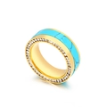Polished gold stainless steel ring with turquoise inlay and micro-pave white zirconia accents - Gold Turquoise Single Row Diamonds (KR36848-K)