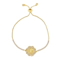 Bracciale bolo dorato regolabile con medaglione a croce traforato e zirconi scintillanti - Vergine Maria / Oro