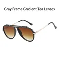 Lunettes aviateur monture grise avec verres dégradés thé et branches en métal doré - Monture Grise / Verres Dégradés Thé