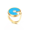 Anillo de acero inoxidable oro rosa con disco turquesa y cristal de circón central - US 6 / Estilo Circonita Turquesa Dorada(KR39339-K)