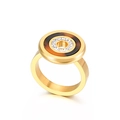 Anillo de acero inoxidable oro rosa con textura de carey e incrustación de circón - US 6 / Estilo Circonita Carey Dorada(KR32530-K)