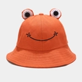 Dettaglio cappello alla pescatora arancione con occhi di rana 3D e sorriso ricamato - Bambini 52cm / Arancione