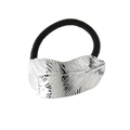 Minimalist silver metal leaf hair tie with embossed texture and black elastic band - Silver