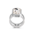 Silver stainless steel double band ring with rectangular champagne zirconia stone - Silver Rectangular Champagne Stone (KR44924-K)