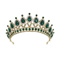 Detail of baroque gold bridal crown with green teardrop crystals and clear rhinestones - KC Gold With Green