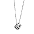 Minimalist silver stainless steel dice pendant necklace with black dots for men and women - Silver Black