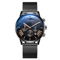GADYSON men's quartz watch with black mesh strap and gradient blue dial display - Black Mesh Strap Black Case Rose Gold Markers
