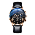 Business Quarz-Herrenuhr mit roségoldenem Gehäuse, blauem Zifferblatt und Lederband - Roségold Gehäuse Schwarzes Zifferblatt Schwarzes PU-Armband