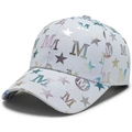 White baseball cap with colorful metallic letter M and star patterns on crown - Adjustable / White