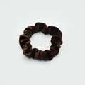 Deep coffee brown velvet hair scrunchie with high elastic band for women - Dark Coffee