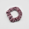 Close-up of velvet scrunchie in dark purple with detailed soft ribbed texture - Lotus root pink