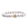 White turquoise beaded bracelet with golden crown charm on clean white background - White Turquoise Crown (Single)