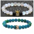 Bracelets de perles mates en pierre de lune et breloque couronne pour couples élégants - Style Double Couche Couronne Pierre De Lune