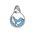 Creative whale and polar bear enamel pin shaped like a light bulb in blue and white - Light Bulb Whale